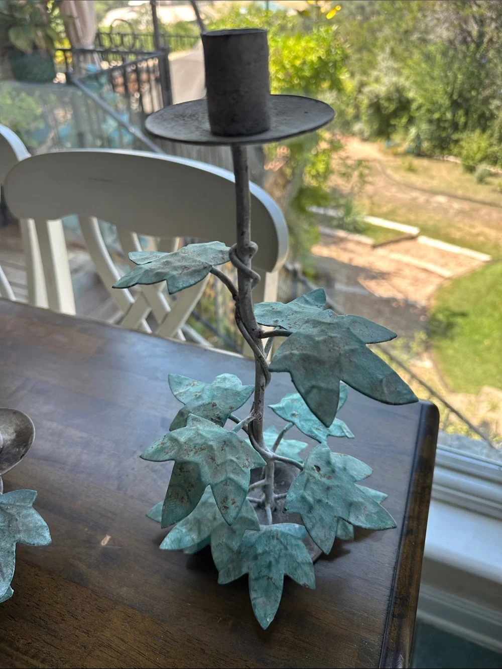 Metal Ivy Branch Candle Holders - Green Patina- set of 3